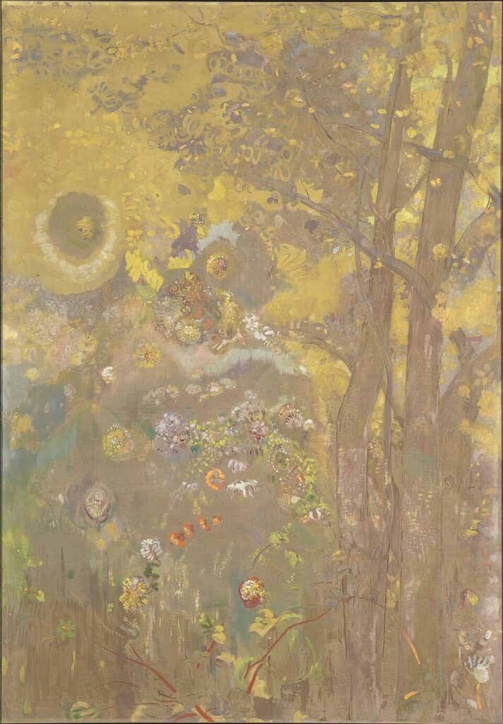 黄色い背景の木々